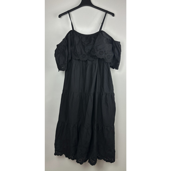 NWT Old Navy Cold Shoulder Maxi Swing Dress Black Ruffle Cotton Plus Size 3X - Picture 2 of 12